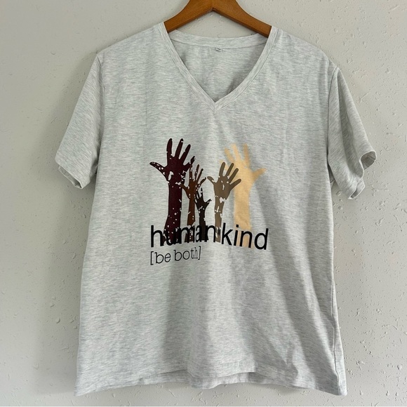 🦋 Grey V-Neck Human Kind Be Both Short Sleeve T-Shirt XL - Picture 1 of 7